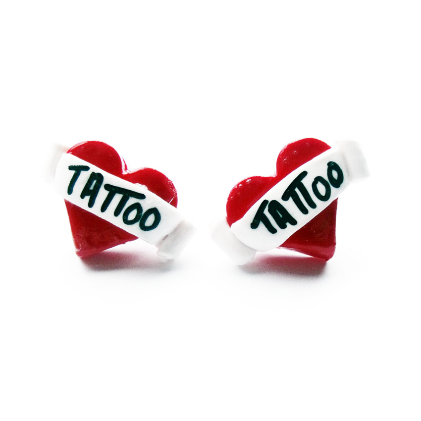  Tattoo Heart Stud Earrings